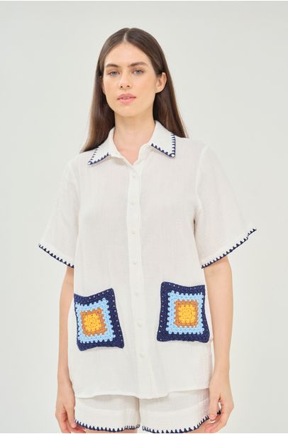 Camisa Gaze Bordada Missinclof - OFF WHITE