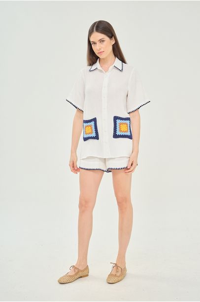 Camisa Gaze Bordada Missinclof - OFF WHITE