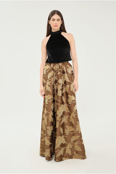 Saia Godê Jacquard Floral Marrom Rsvp + Laura Kubrusly - MARROM