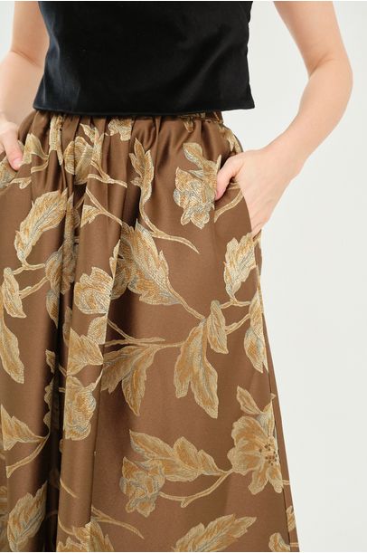 Saia Godê Jacquard Floral Marrom Rsvp + Laura Kubrusly - MARROM
