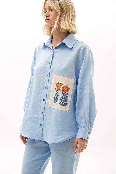 Camisa Bord.Ponto Cruz Missinclof - AZUL