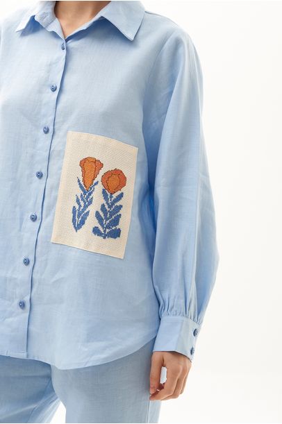 Camisa Bord.Ponto Cruz Missinclof - AZUL