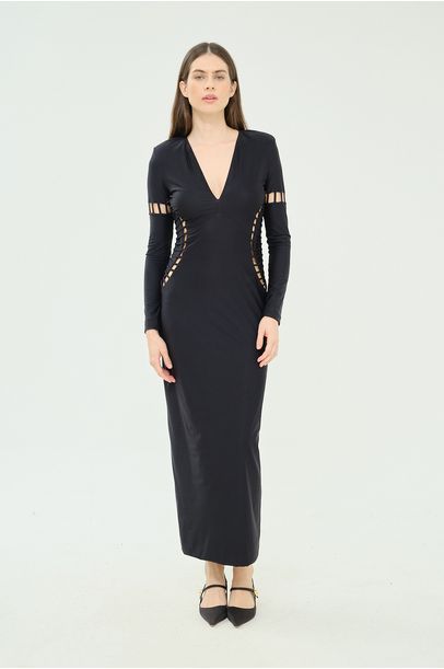 Vestido Longo Detalhado Tiras Adriana Degreas - PRETO