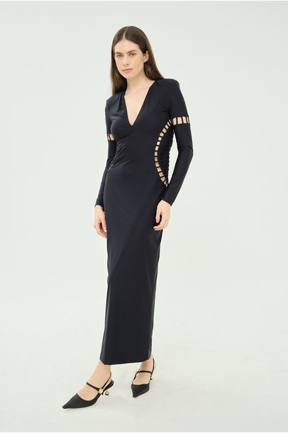 Vestido Longo Detalhado Tiras Adriana Degreas - PRETO