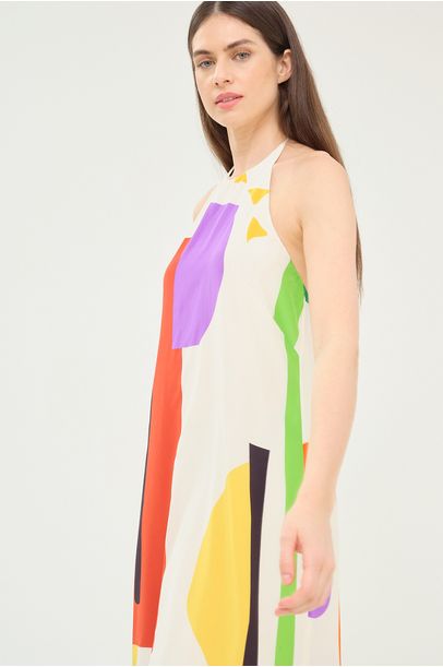 Vestido Midi Frente Única Crepe Seda Marina Cecchi - BRANCO
