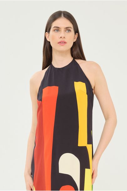 Vestido Midi Frente Única Crepe Seda Marina Cecchi - PRETO