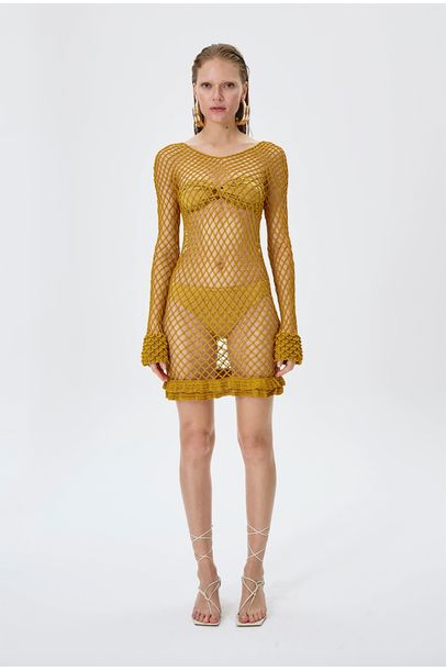 Vestido Mini Karla em Crochê Kontenta - DOURADO