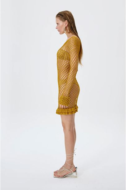 Vestido Mini Karla em Crochê Kontenta - DOURADO