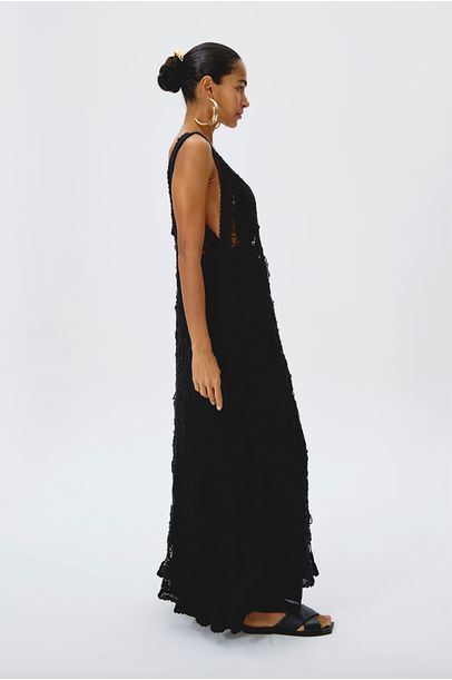 Vestido Longo Renda Filé Kontenta - PRETO