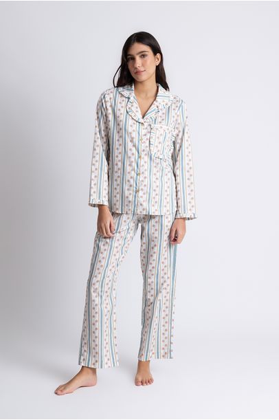 Pijama Longo Camelia Listras Anotheroom - Multicolorido