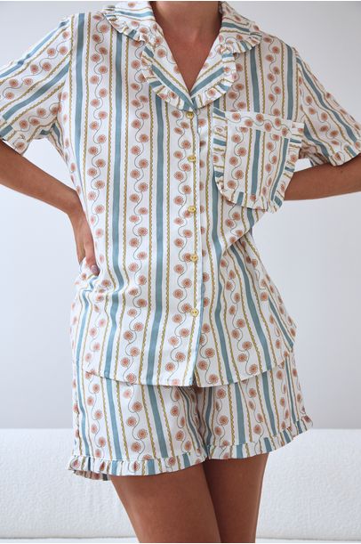 Pijama Curto Camelia Listras Anotheroom - Multicolorido