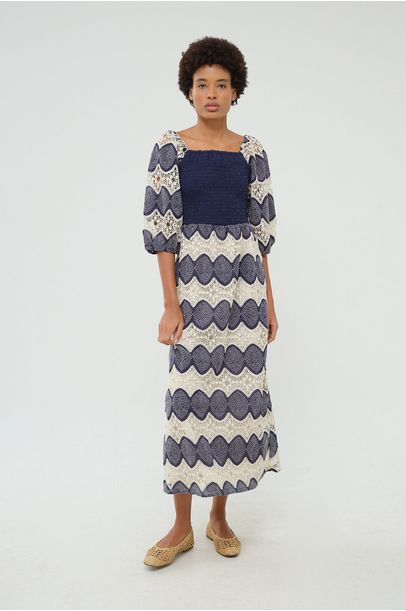 Vestido Lastex Bordado Missinclof - MARINHO