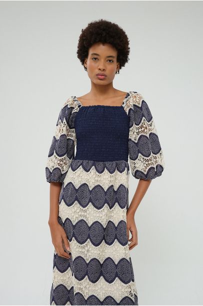 Vestido Lastex Bordado Missinclof - MARINHO
