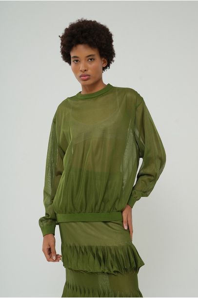Blusa Ml Tricot Babado Coven - VERDE