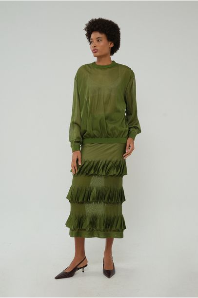 Blusa Ml Tricot Babado Coven - VERDE