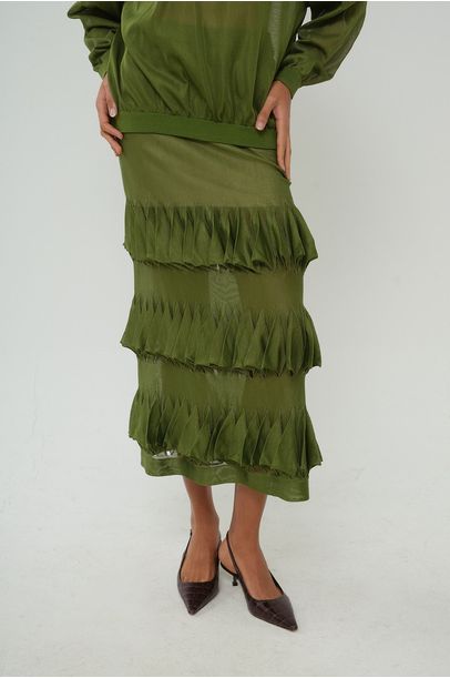 Saia Midi Tricot Babado Coven - VERDE