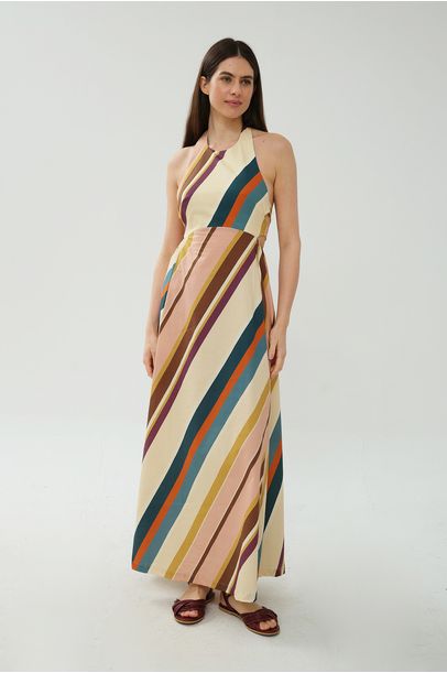 Vestido Longo Laço Costas Adriana Degreas - MULTICOLORIDO