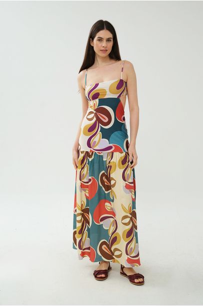 Vestido Longo Alças Adriana Degreas - MULTICOLORIDO