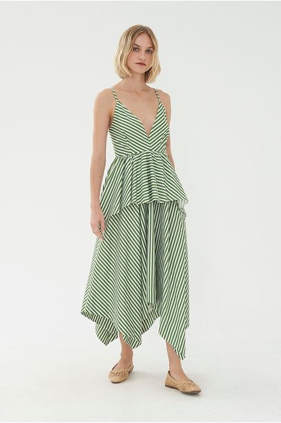 Vestido Pontas Veronica Listrado Olive You - Verde