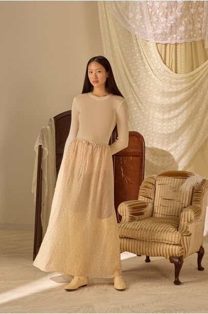 Vestido Longo Chiffon Vênus Paula Raia - OFF WHITE
