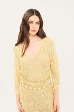 Vestido Midi Manga Renda Giverny Gig - DOURADO 1