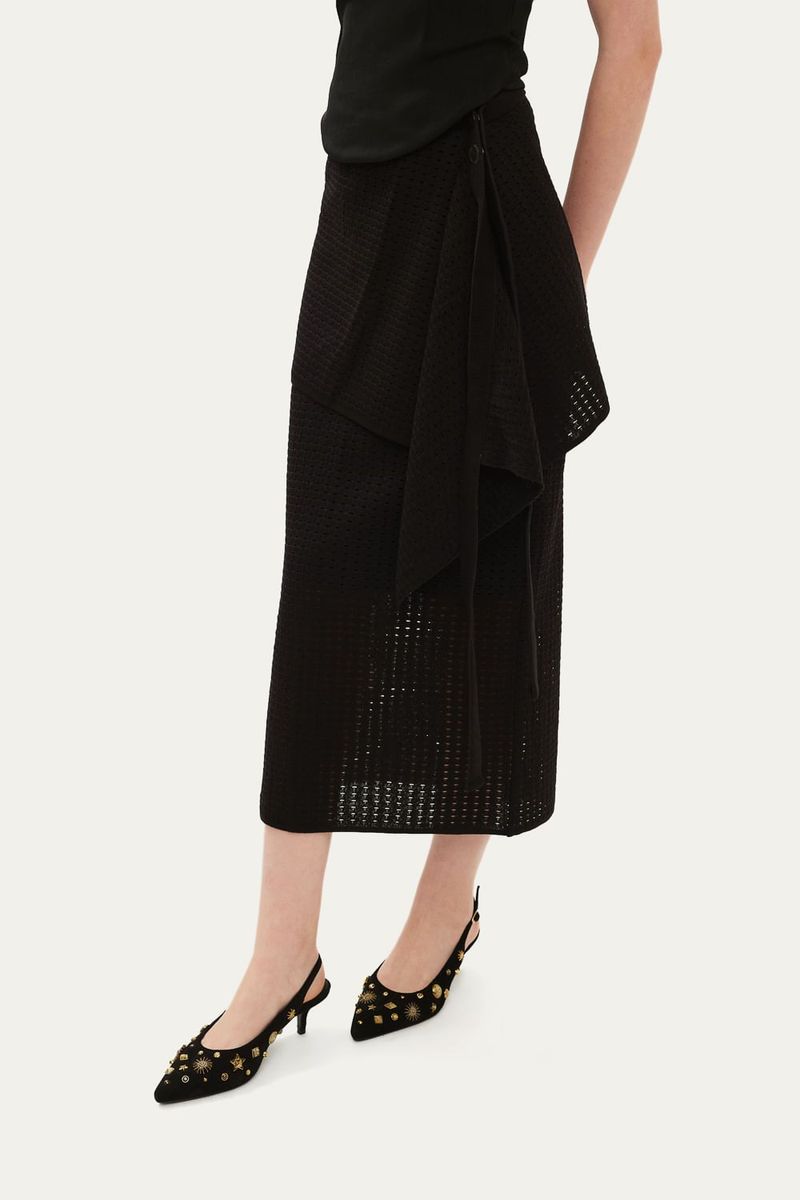 Saia Midi Tric  Tela Monocrom tica Coven - PRETO 1