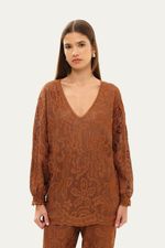 Blusa Manga Longa Renda Giverny Gig - MARROM 1