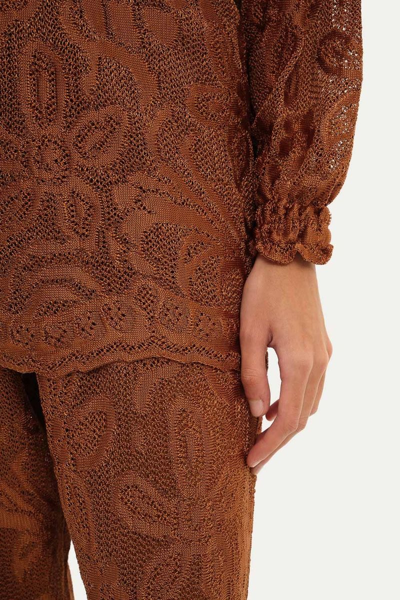 Blusa Manga Longa Renda Giverny Gig - MARROM 3