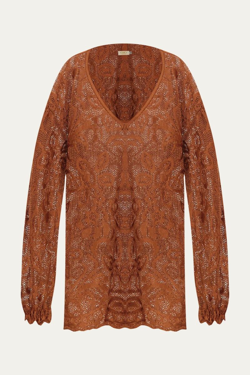 Blusa Manga Longa Renda Giverny Gig - MARROM 0