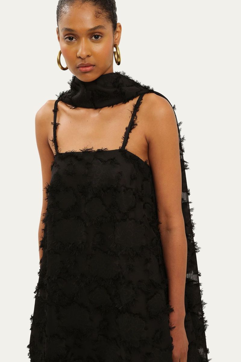 Blusa Manga Curta Echarpe Fiore Marina Bit  - PRETO 2