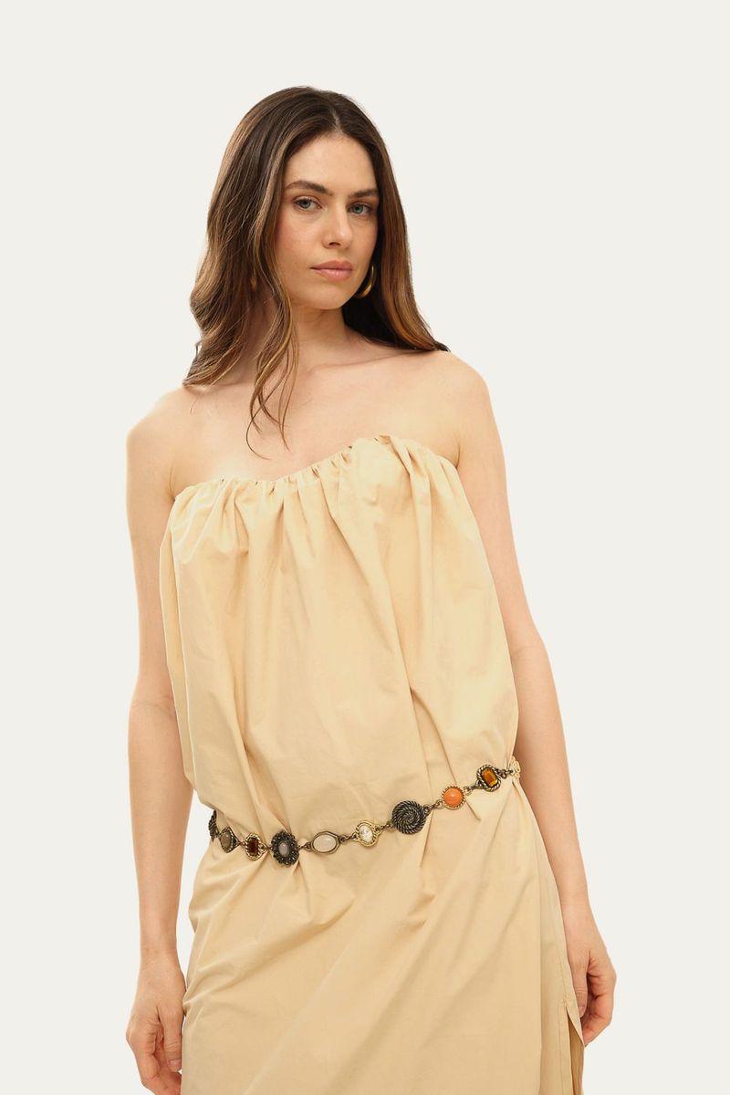 Vestido Longo Sem Al as Fabrille Framed - BEGE 1