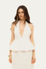 Vestido Longo Peplum Decote Profundo Adriana Degreas - OFF WHITE 2