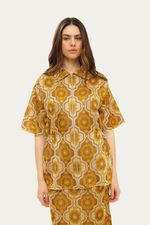 Camisa Manga Curta Jacquard Corsage Gig - DOURADO 1