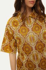 Camisa Manga Curta Jacquard Corsage Gig - DOURADO 3