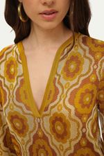 Vestido Midi Manga Jacquard Corsage Gig - DOURADO 3