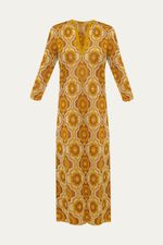 Vestido Midi Manga Jacquard Corsage Gig - DOURADO 0