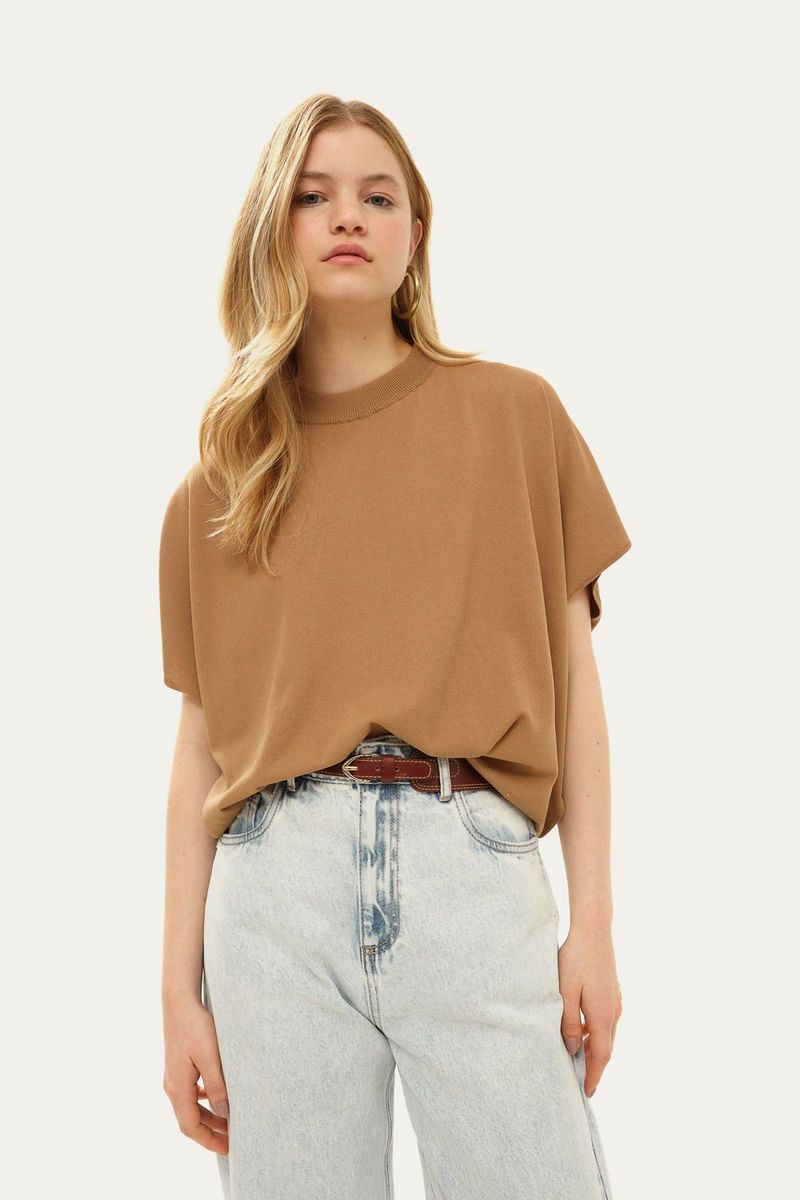 Tshit Manga Curta Ampla Tricot Egrey - BEGE 0