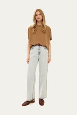 Tshit Manga Curta Ampla Tricot Egrey - BEGE 1