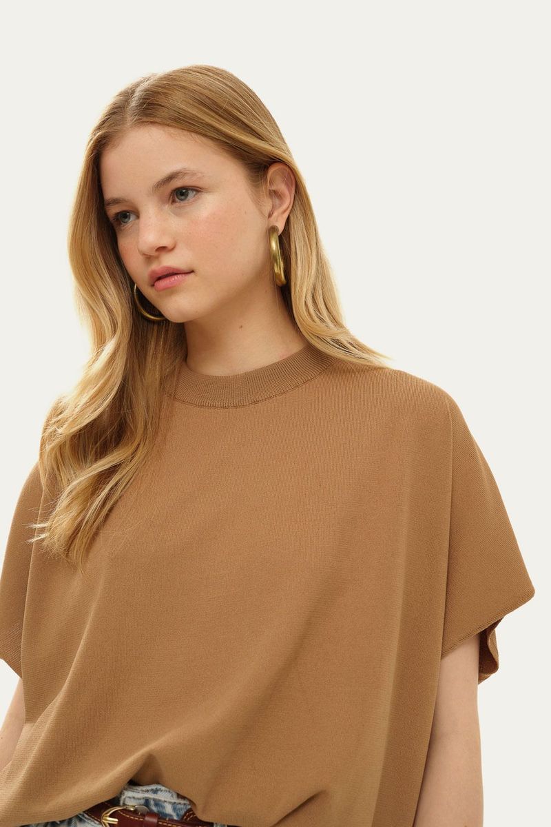 Tshit Manga Curta Ampla Tricot Egrey - BEGE 2
