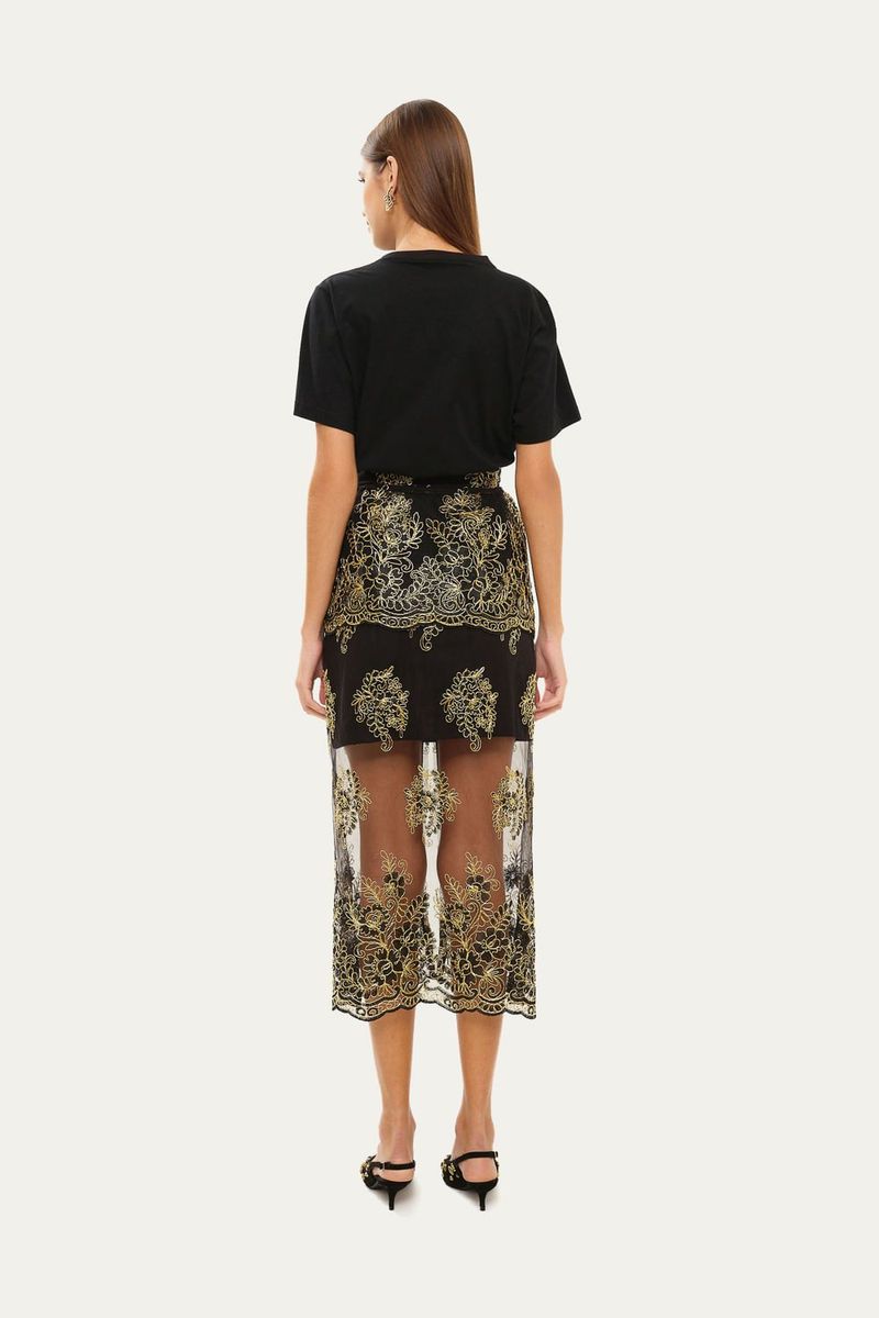 Saia Tule Bordado Com Peplum A l m - PRETO 5