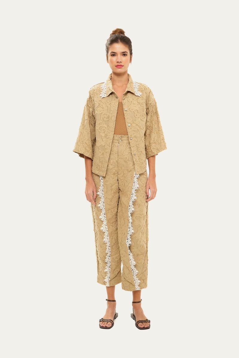 Conjunto Jacquard Com Renda A l m - BEGE 2