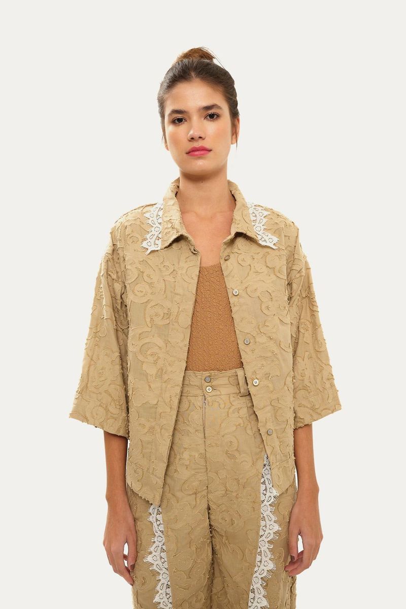 Conjunto Jacquard Com Renda A l m - BEGE 3