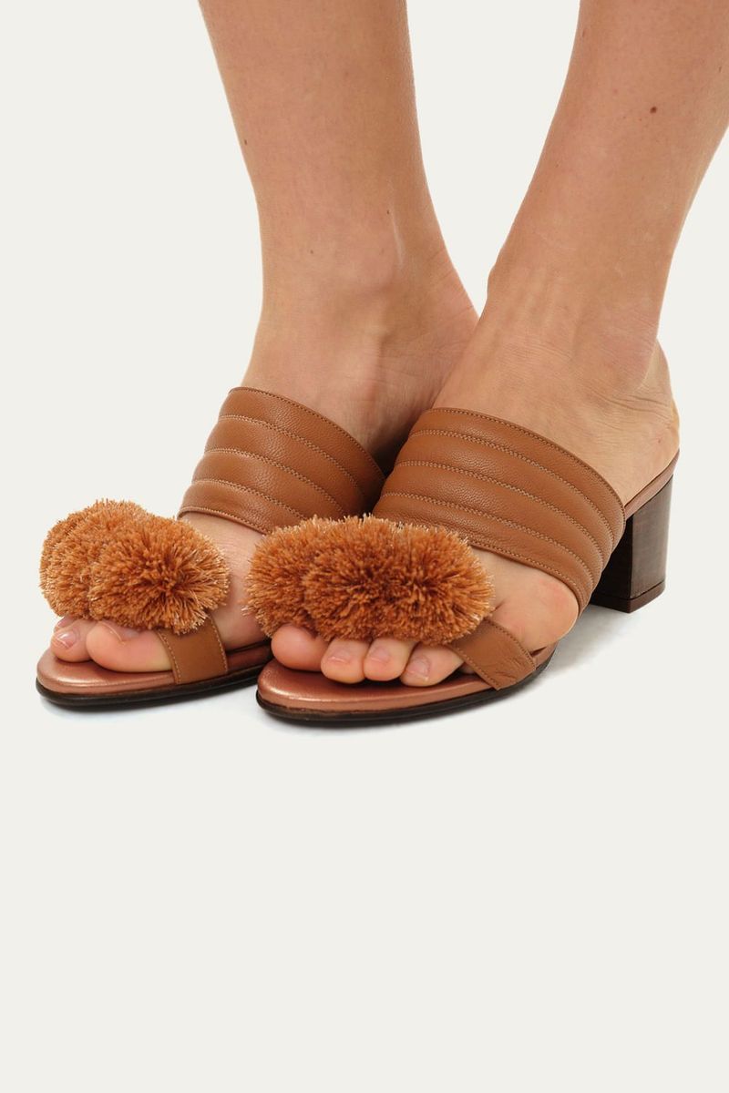 Sand lia Alexa Pompom Couro Botti - Marrom 1