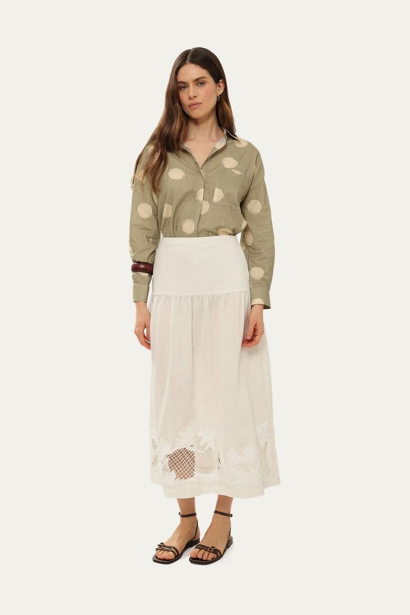 Saia Midi Viva Bordado Navy Norah Jour Et Nuit - OFF WHITE 1