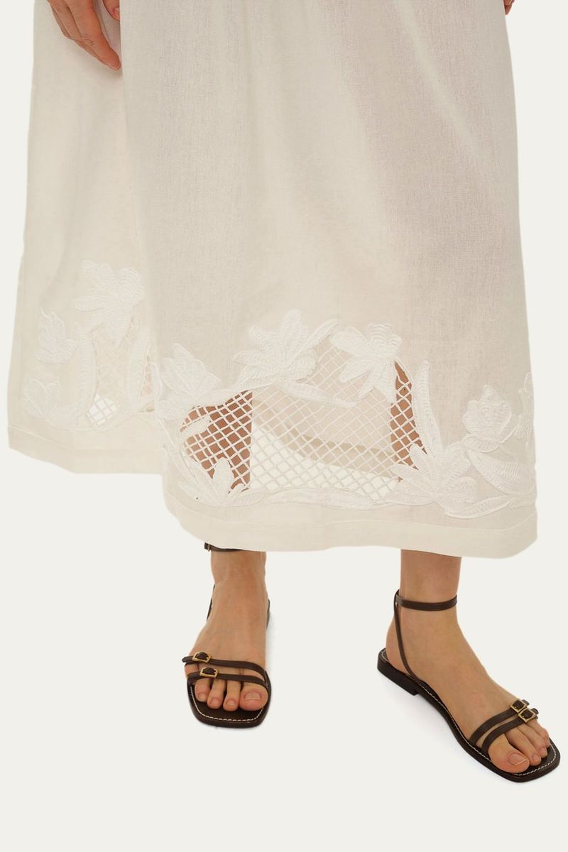 Saia Midi Viva Bordado Navy Norah Jour Et Nuit - OFF WHITE 3