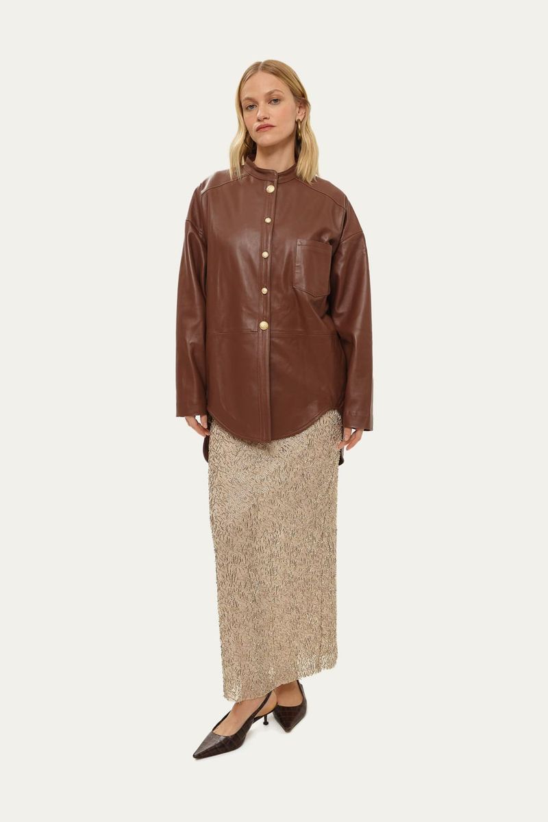 Camisa Manga Longa Minimal Couro Lilly Sarti - MARROM 1