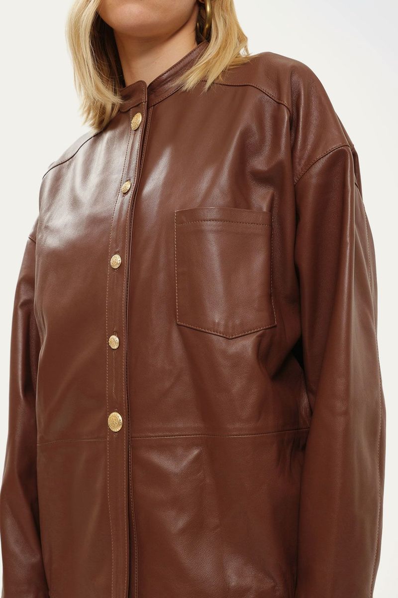Camisa Manga Longa Minimal Couro Lilly Sarti - MARROM 2