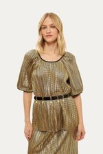 Blusa Manga Curta Plissada Missinclof - DOURADO 1
