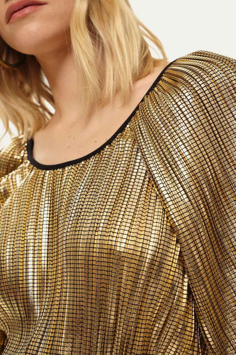 Blusa Manga Curta Plissada Missinclof - DOURADO 3