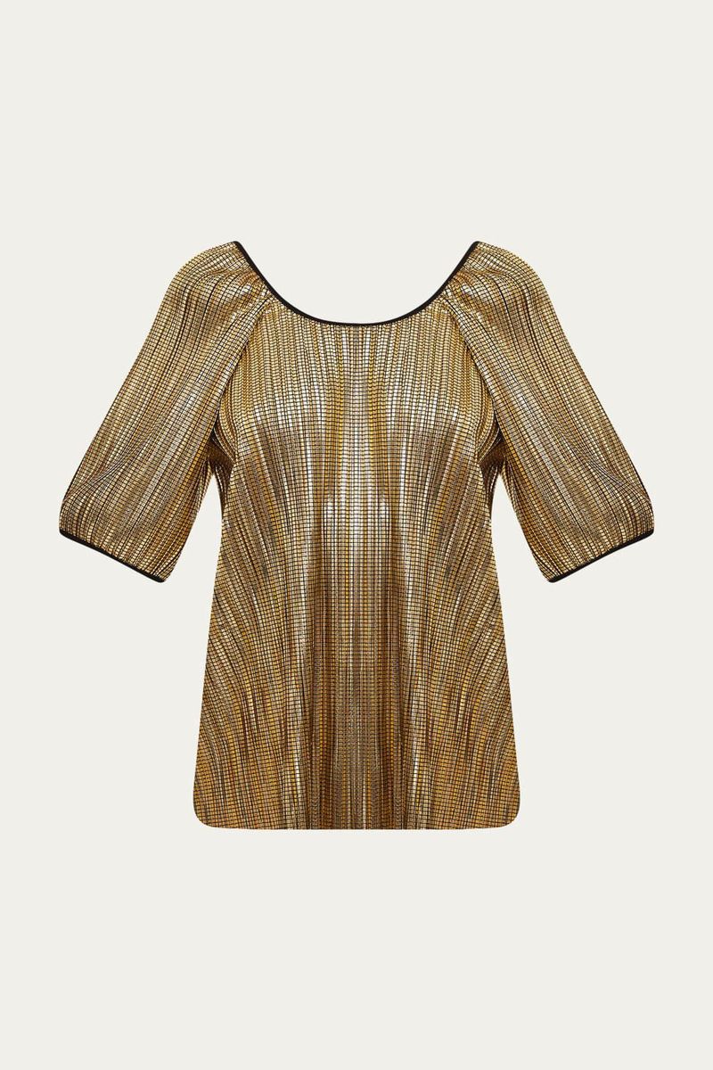 Blusa Manga Curta Plissada Missinclof - DOURADO 0